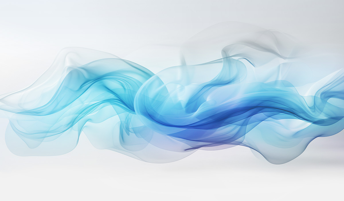 Abstact image of a translucent and wispy flowing cloud in blues and purples